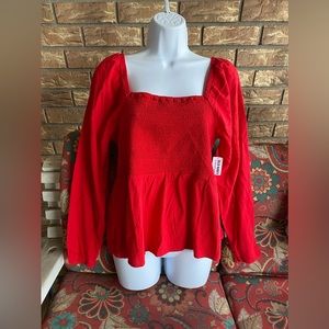 Smocked Crepe Top sz L NWT